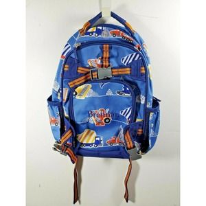 Pottery Barn Kids Brennan 10"x14" Bookbag Backpack Blue Trucks Tractors Straps S